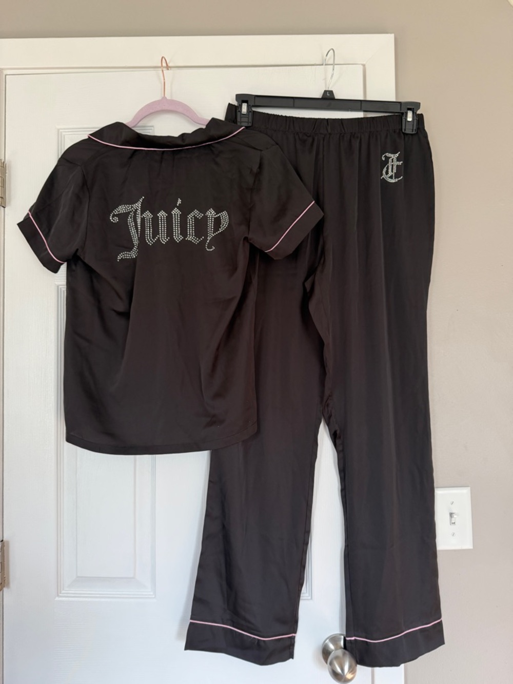 Juicy Couture Black Bling Satin Pajama Set